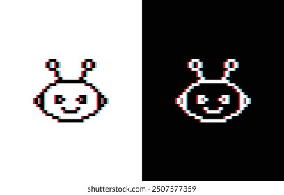 glich effect chatbot icon 8 bit, pixel art icon for game logo.