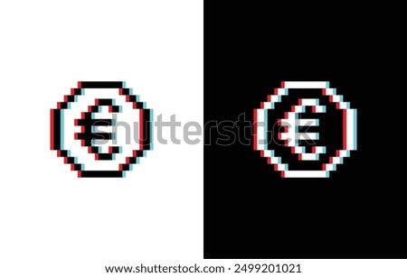 glich effect pixel art euro vector euro coin icon pixel money element for 8 bit game