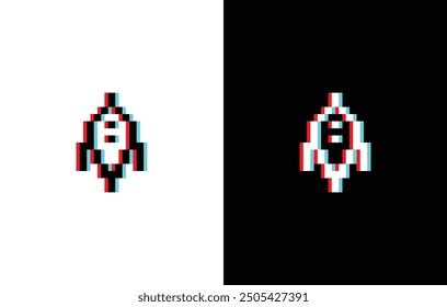 glich effect pixel art starship vector icon spaceship pixel element for 8 bit space arcade game