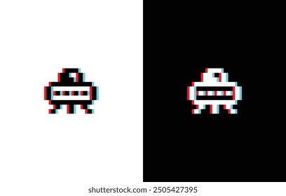 glich effect pixel art ufo vector icon spaceship pixel element for 8 bit space arcade game