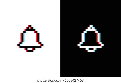 glich effect pixel Bell icon. Vector pixel art Bell 8 bit logo for game