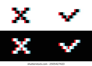 Selektive Pixel-Markierung und X-Zeichen-Icons. Ja, kein Symbol