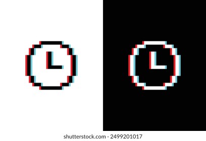 glich effect pixel clock icon vector pixel art element for 8 bit game