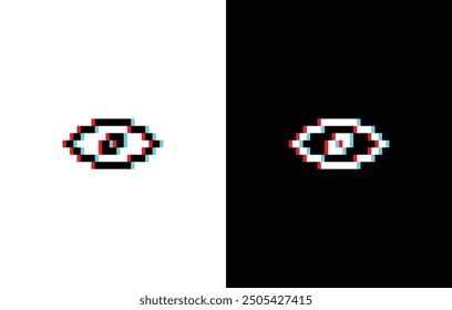 Glich Efecto Pixel Eye Icono Vector Pixel Art Elemento para juego de 8 bits