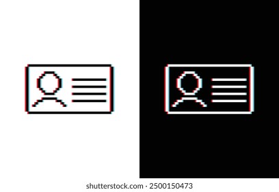 glich effect pixel id card icon icon. Vector pixel art Business card icon. Identification card 8 bit logo for game