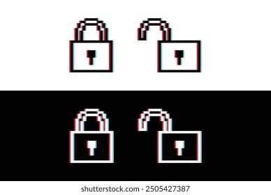 glich effect pixel lock unlock  icon vector pixel art for 8 bit game