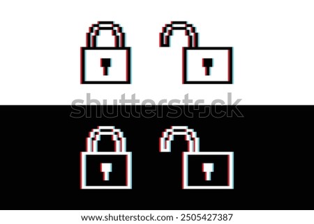 glich effect pixel lock unlock  icon vector pixel art for 8 bit game