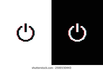 icono de interruptor de encendido de píxel de efecto de glich. Vector pixel art power 8 bit logo para el juego