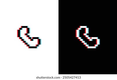 glicht Effekt Pixel Telefon Empfänger Symbol. Vektor Pixel Art Call 8 Bit Logo für Spiel