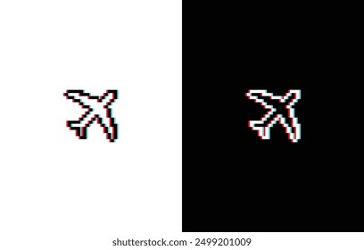 glich effect pixel plane art vector icon Airplane pixel element for 8 bit game