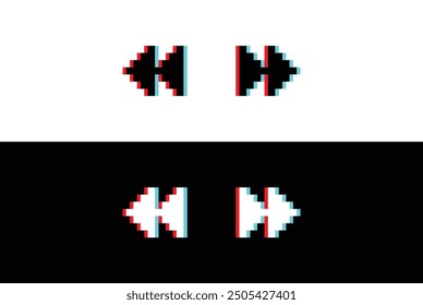 glich effect pixel Rewind and Forward icon. Vector pixel art 8 bit logo for game