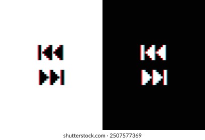 glich effect pixel Rewind and Forward icon. Vector pixel art 8 bit logo for game