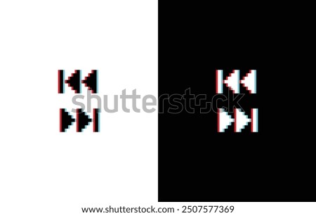 glich effect pixel Rewind and Forward icon. Vector pixel art 8 bit logo for game