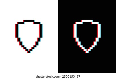 glich effect pixel shield icon vector 8 bit