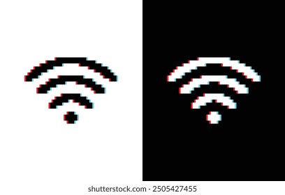 glich effect wi fi icon 8 bit, pixel art icon for game logo.
