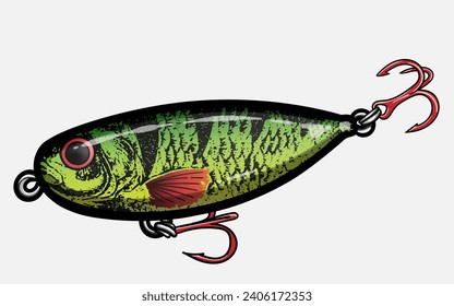 glide bait fishing lure, vector art. greeting cards advertising business company or brands, logo, mascot merchandise t-shirt.