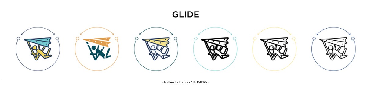 Glide icon in filled, thin line, outline and stroke style. Vector illustration of two colored and black glide vector icons designs can be used for mobile, ui, web