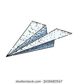 planar plano de papel desenhado à mão. modelo de lançamento, aerodinâmica artesanal, distância competição planar plano de papel esboço vetorial.