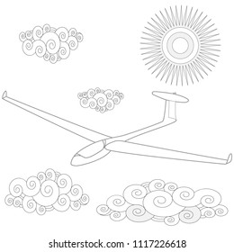 Glider. Coloring image of glider in the sky. Vector illustration.