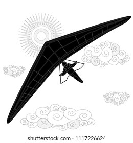 Glider. Coloring image of glider in the sky. Vector illustration.