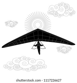 Glider. Coloring image of glider in the sky. Vector illustration.