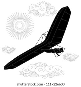 Glider. Coloring image of glider in the sky. Vector illustration.