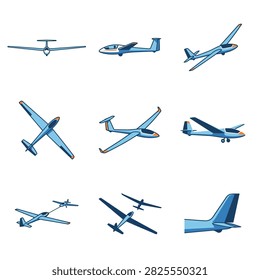Glider planes and sailplanes in various flight poses.