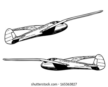 Glider sailplane in flight. Vintage style vector illustration.