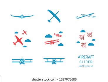 Glider - vector icons set on white background. Symbol for web, infographics, print design and mobile UX/UI kit. Vector illustration, EPS10.