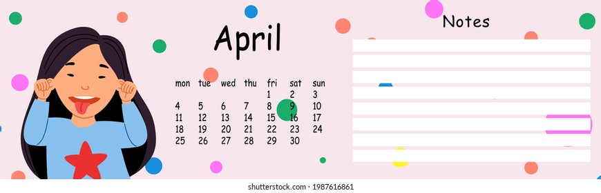 Modelo de calendario de paredes de cristal para el año 2022, mes de abril.