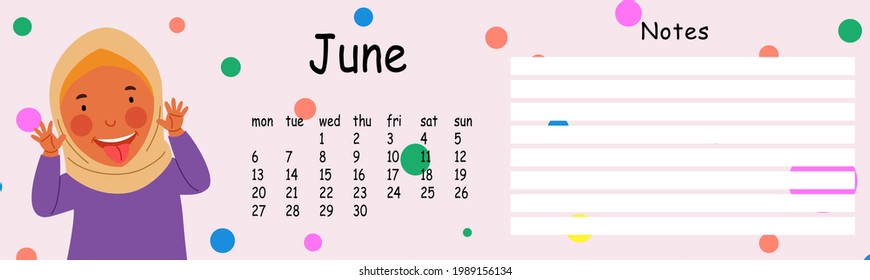 Glider wall calendar template for the year 2022 month of June.