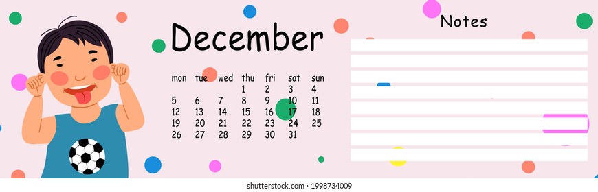 Glider wall calendar template for the year 2022 month of December.