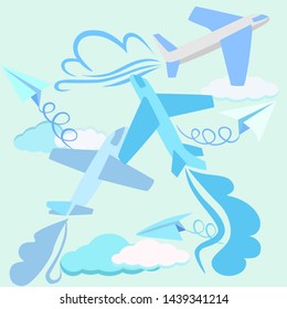 gliders paper airplanes in the sky background banner