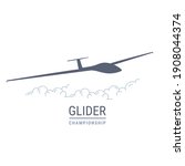 Gliding flight emblem with sailplane, soaring glider silhouette, none motive-powered aircraft vector illustration
