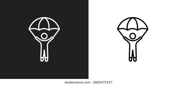 gliding parachutist outline icon in white and black colors. gliding parachutist flat vector icon from activity and hobbies collection for web, mobile apps and ui.