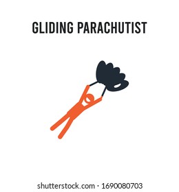 Gleitschirmflieger-Vektorillustration-Symbol auf weißem Hintergrund. Rot-schwarz-farbenes Gliding-Parachutist-Symbol. Einfaches Symbol für das Symbol EPS