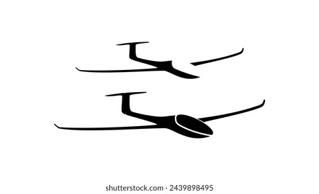 Gliding sailplane, black isolated silhouette