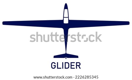 Gliding sailplane top view, soaring glider silhouette, none motive-powered aircraft, vector Foto d'archivio © 