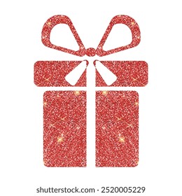 Gliitter red gift box icon. Gold illusttation gift box. Glitter vector gift box. Birthday present on white background.
