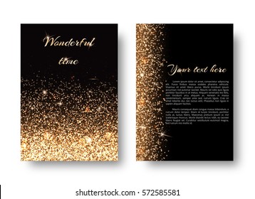 Glimmer background with christmas lights. Glitter gold on a black backdrop. Vector illustration