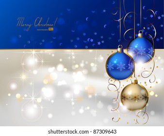 glimmered Christmas background with three evening balls