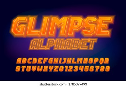 Tipo de letra del alfabeto del glimpse. Letras y números brillantes. Alfabeto vector de material para su diseño tipográfico.