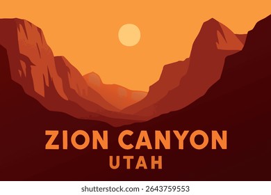 A glimpse of Zion Canyon at sunset, where the majestic red rock formations glow in the golden light, offering an iconic landscape that captivates with its vast beauty and tranquility
