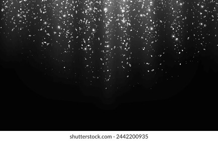 Glinting silver glitter rainfall realistic vector illustration. Sparkling confetti shower 3d design. Award ceremony luxury background
