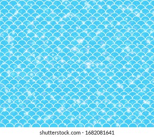Glistening and enchanting mermaid scales in the blue sea background, sparkling fish scales seamless pattern vector