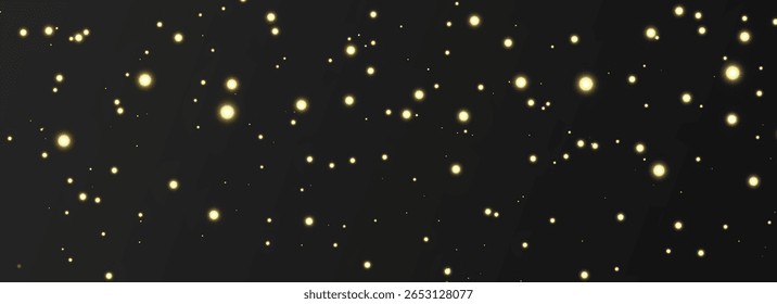 Glistering stardust, sparkles, and golden confetti in a festive vector Overlay. Perfect for Christmas, New Year, or magical scenes with a transparent background and shimmering light.