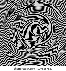 Glitch abstract background. Distortion effect, bug and error. Black and white design. Pattern with optical illusion. 3D vector illustration.