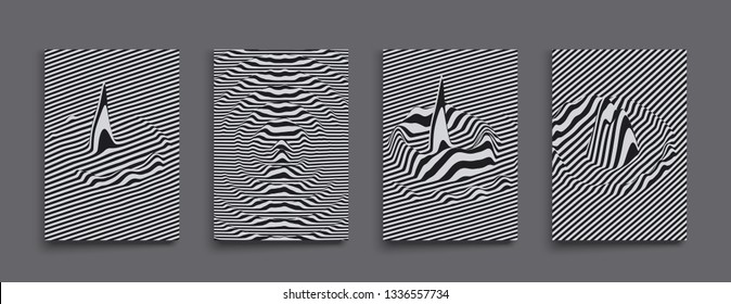 Glitch abstract background. Distortion effect, bug and error. Black and white design. Pattern with optical illusion. 3D vector illustration.