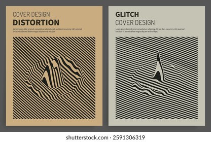 Glitch abstract background. Distortion effect, bug and error. Optical art.  Cover design template. 3D vector illustration for brochure, poster, presentation, flyer or banner.