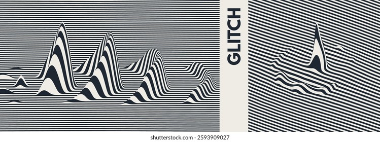 Glitch abstract background. Distortion effect, bug and error. Optical art. Cover design template. 3D vector illustration for brochure, poster, presentation, flyer or banner.